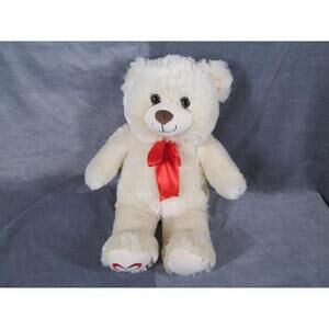 Teddy Bear Plush Stuffed Toy Cream Red Bow Heart Valentines 15"
